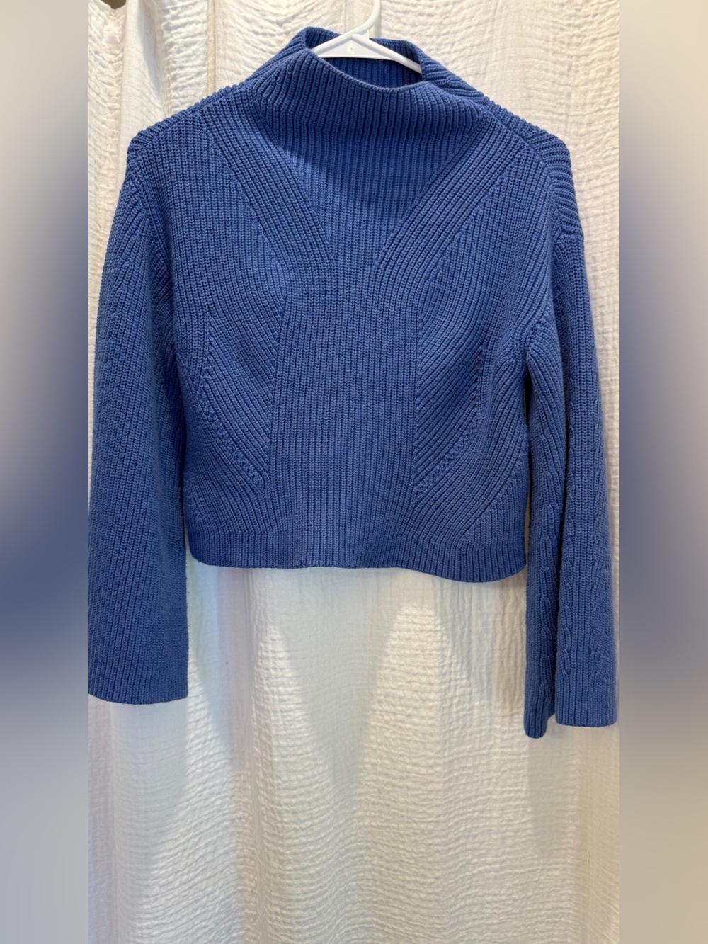 Maeve Anthropologie Chevron Ribbed Mock Neck Cropped Sweater Blue XXS